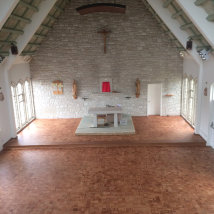 Cheddar Church mosaic block flooring renovation complete and finished with a matt lacquer.
